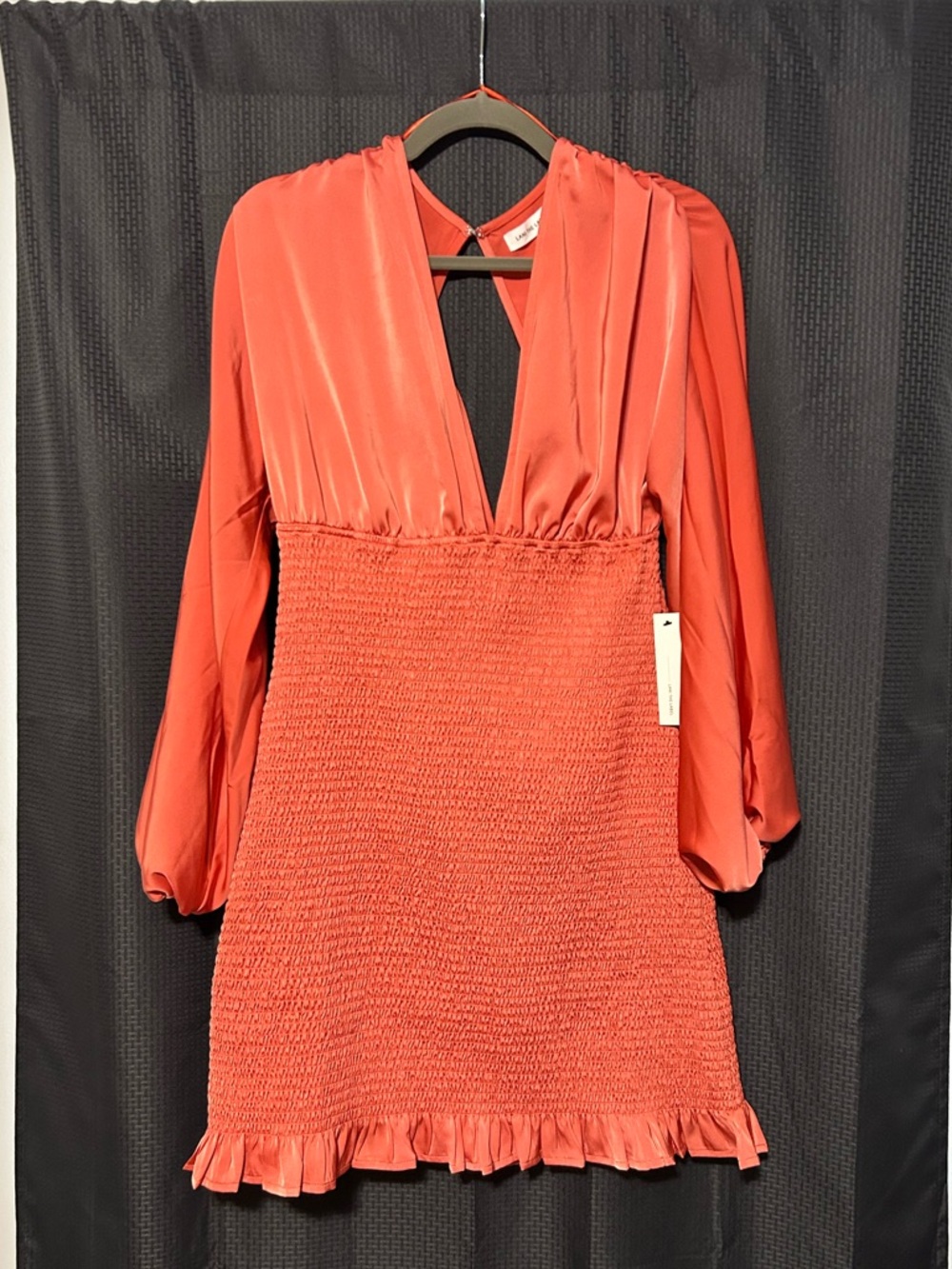 NEW Lani the Label Coral “the Taylor” Long-sleeve mini-dress Women’s Size Large